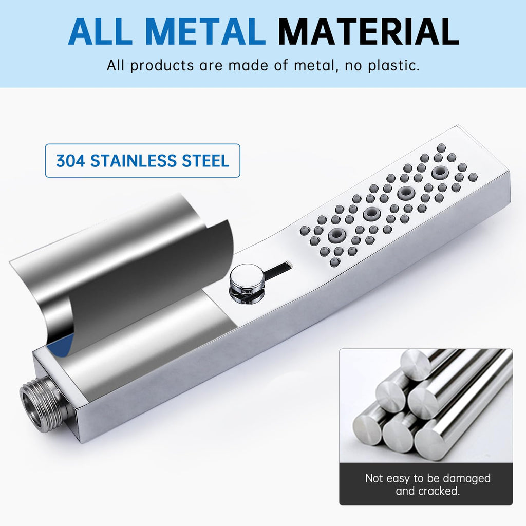 All Metal Square 3 Function Handheld Shower Head(Chrome)