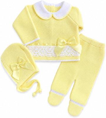 Newborn Long Sleeve Sweater Pants Hat Set Girl Knitted Coming Home Outfit 3 piece