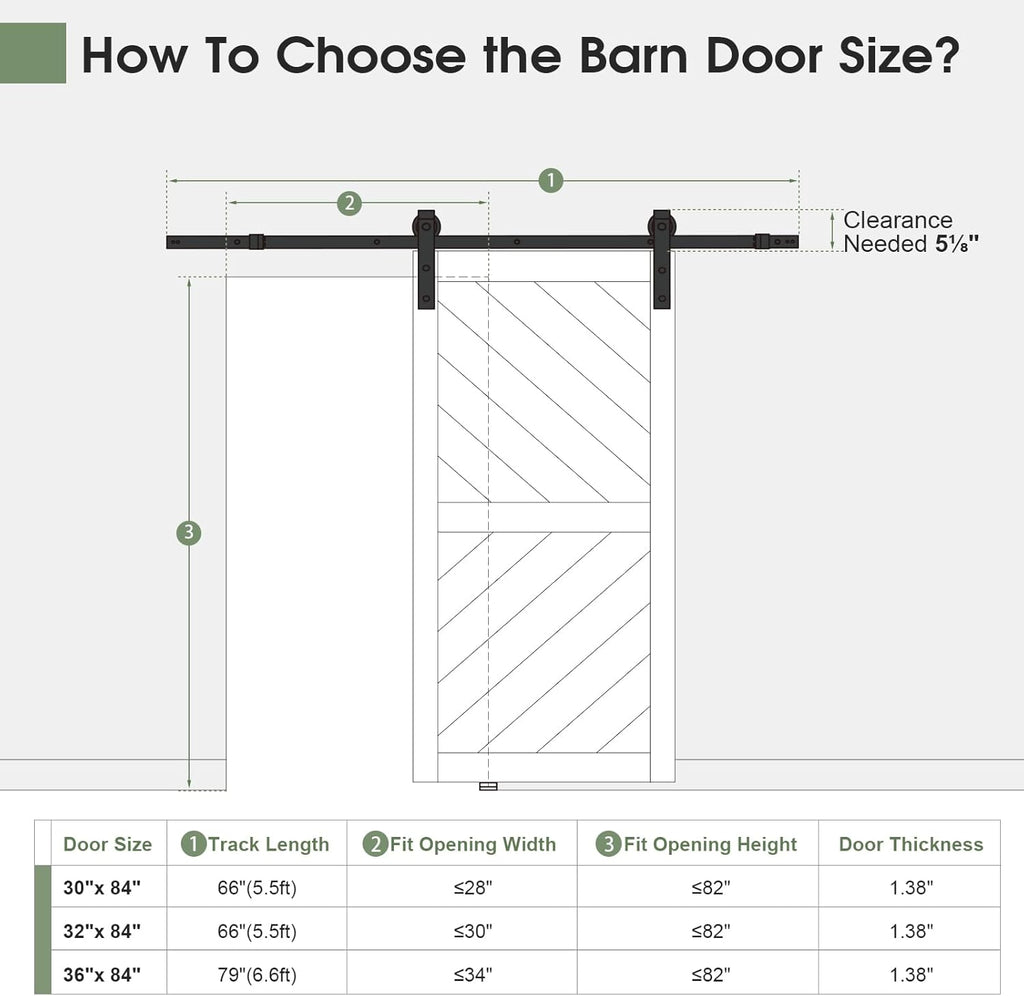 32in x 84in Sliding Barn Door with 5.5FT Barn Door Hardware kit & Handle Included, Solid MDF Wood Sl