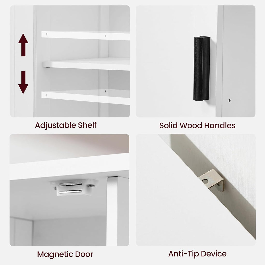 Storage Cabinet with 2 Doors and 4 Storage Shelves, Buffet Cabinet, Bathroom Cabinet , White