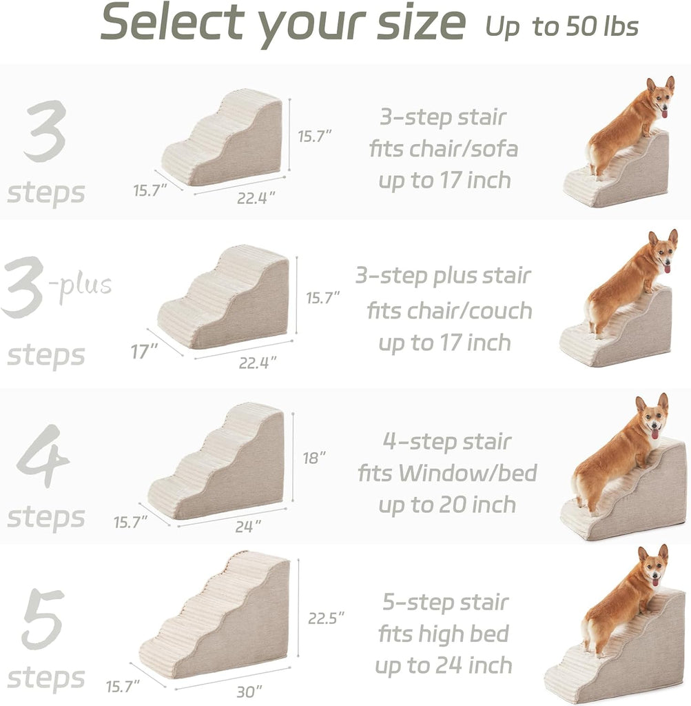 Dog Stairs for Small Dogs & Cats 15.7" H, High Density Foam Dog Steps Ramp for Couch Sofa and Chair, Pet Stairs