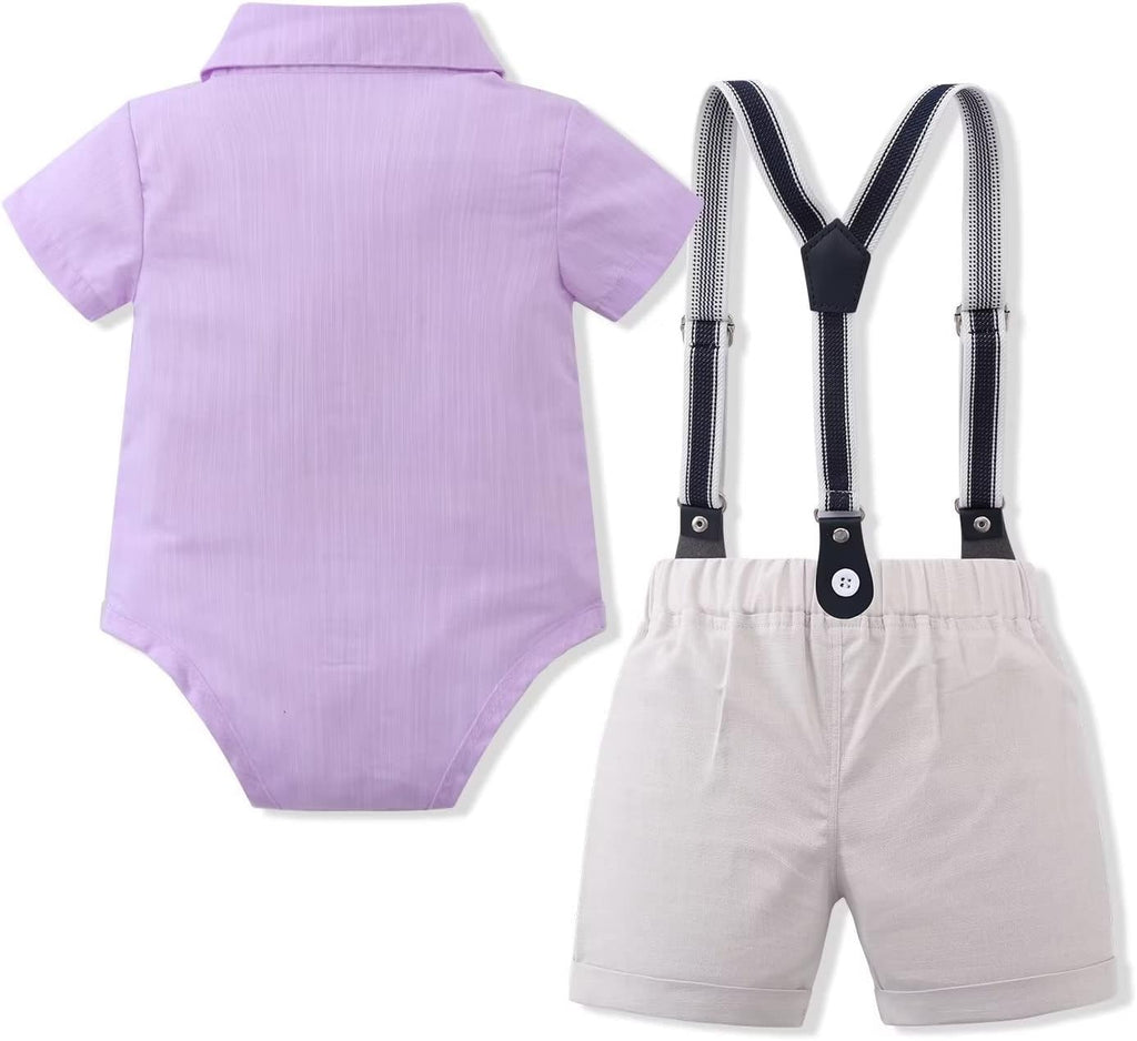 Toddler Gentleman Suit Outfits Shirt + Suspender Short Pants + Bowtie for Baby Boys