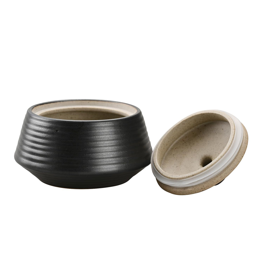 Canisters Ceramic Storage Jar with Silicone Airtight Lid Low Black
