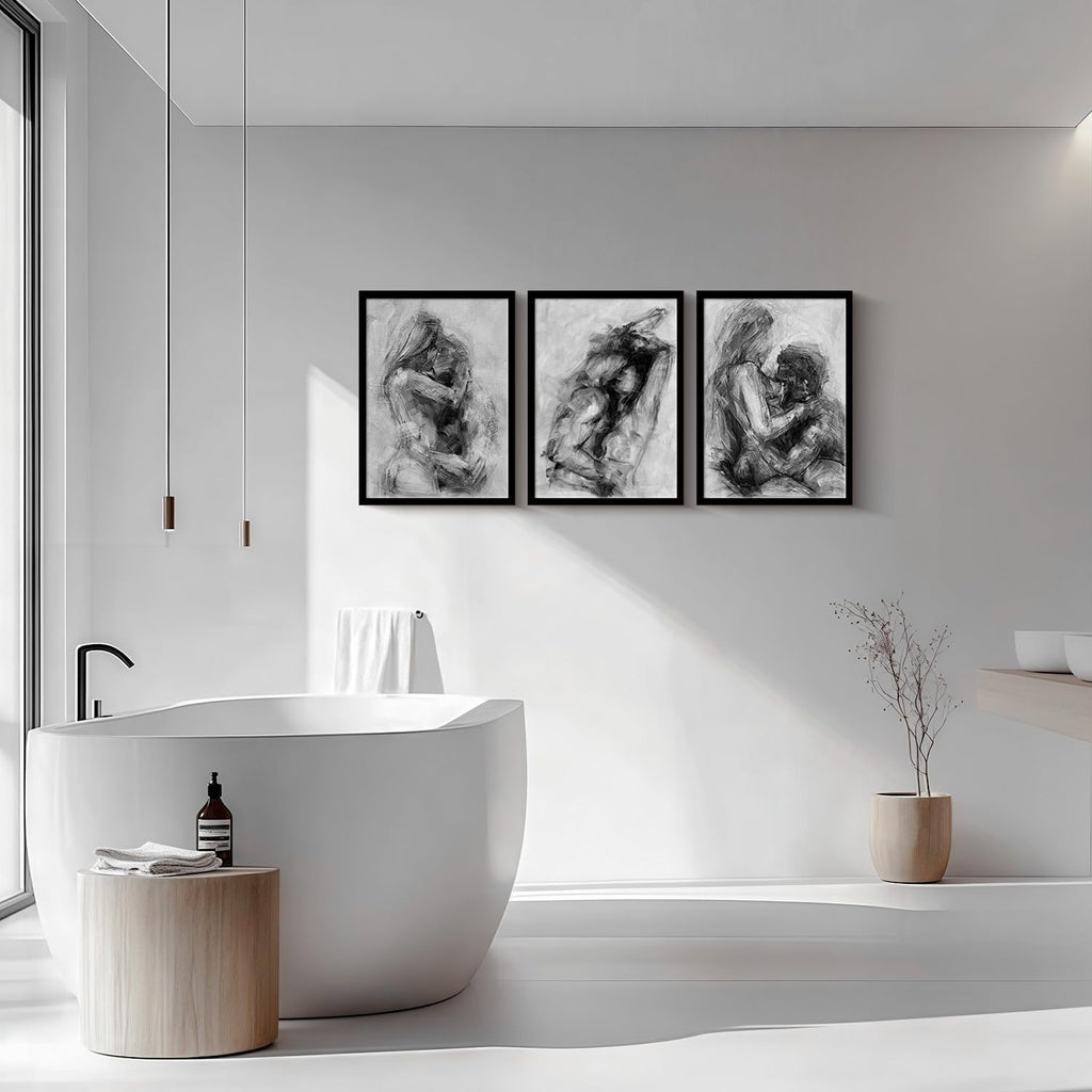 Black Framed Modern Romantic Couple Wall Art Bedroom