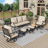 5-Piece Outdoor Patio Furniture Set - Swivel | Beige with Thick Cushions for Backyard, Garden & Porch