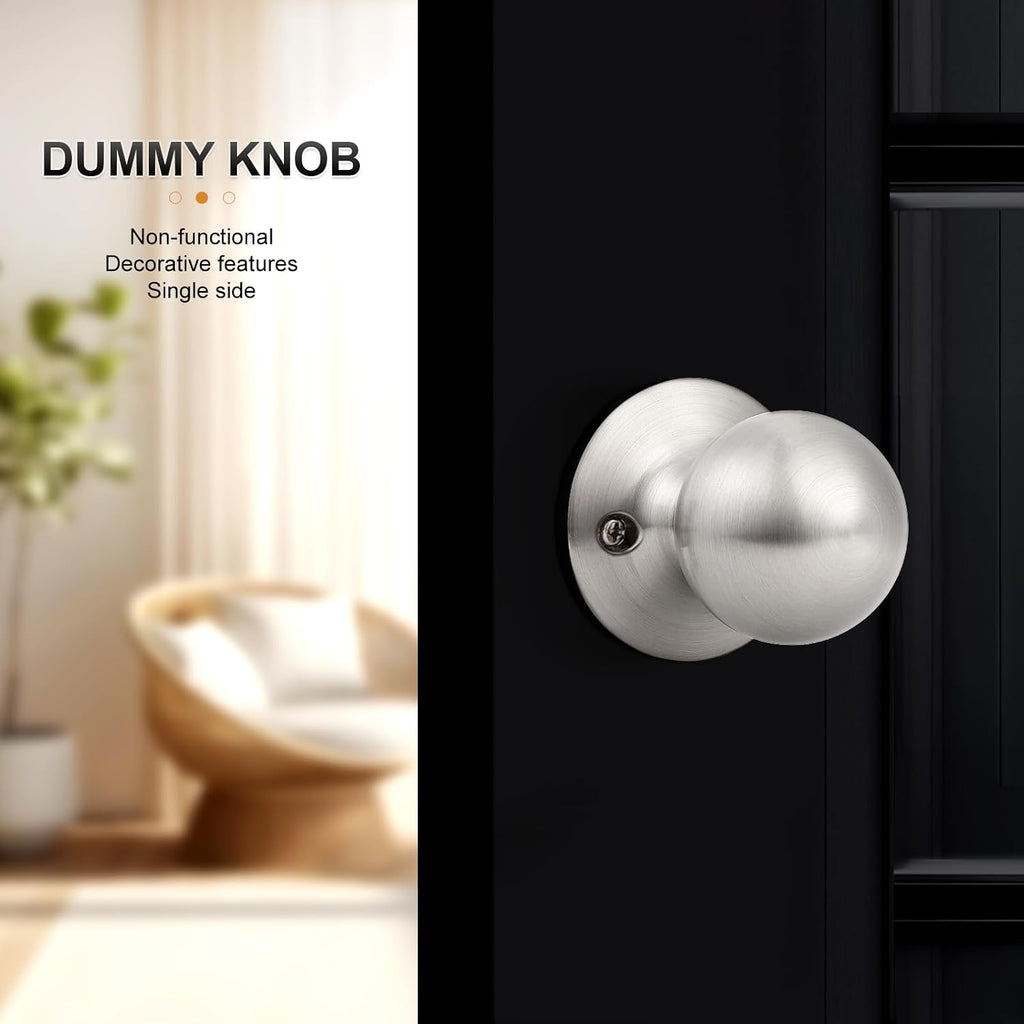 Dummy Door Knob, Single Sided Handle for Closets/French Doors/Pantry, Brushed Nickel Non-Turning Interior Push/Pull