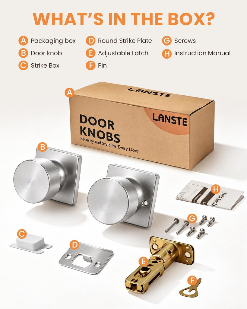 Brushed Nickel Dummy Door Knobs, Non-Turning Interior Handle 1 Pack