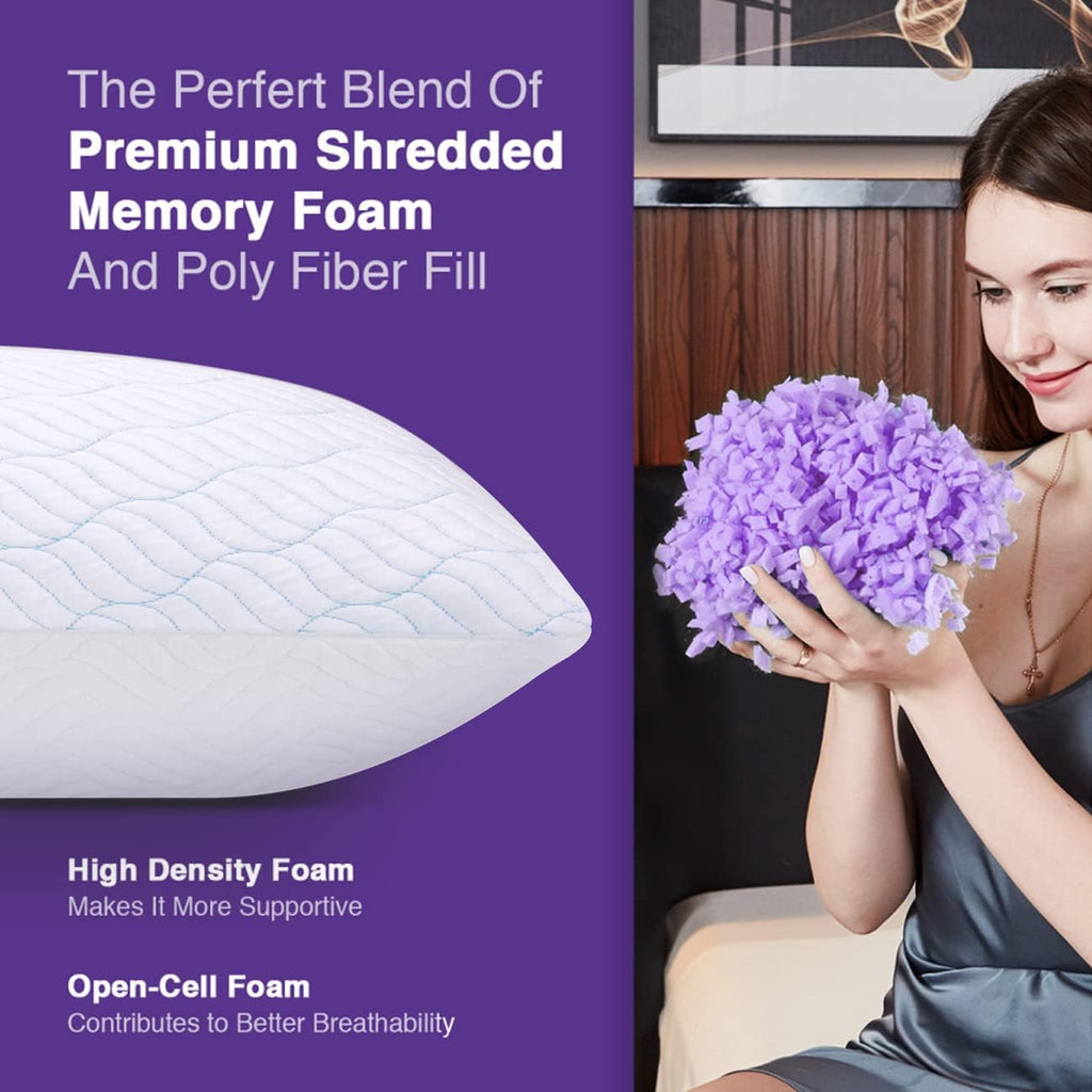 Cooling Shredded Memory Foam Pillows Standard Size Pack of 2 | Neck comfort, firm support, odorless, cooling