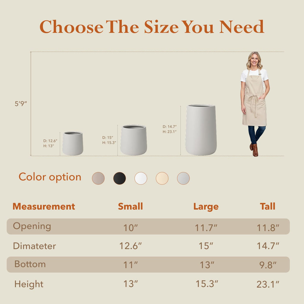 23.1" - Tall Large Conico Fiberstone Outdoor Planter - Light Gray