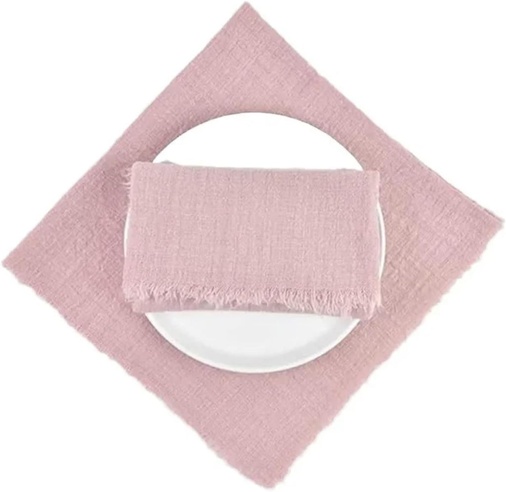Linen Napkins 12pcs Washed Cotton and Linen Tasseled Edge Napkin Tablecloth Japanese Pleated Tea Tow