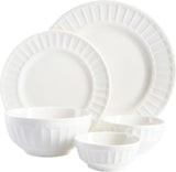 Zen Buffet Porcelain Ceramic Dinnerware Sets for 8, Plates and Bowls Set (40pcs), White Embossed Dishes