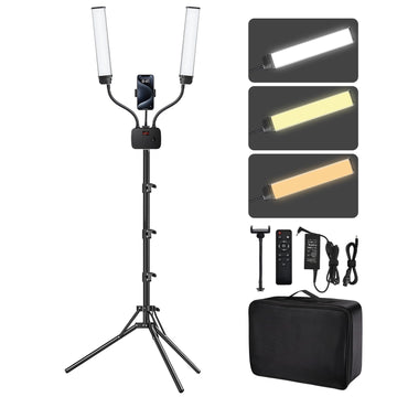 Selfie Light with 75'' Tripod Stand, Dimmable 3 Color LED Dual Arms Ring Light with Phone Holder & Carry Bag for Lash