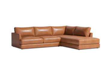 Serena 108" Full Leather Sectional Sofa with Right Bumper | Nappa 11000 Leather, Modern Low Profile Lounge Sofa | L