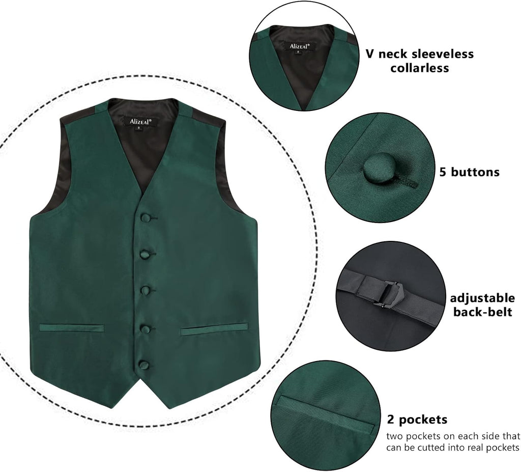 Boys 3pcs Solid Bow Tie Necktie Suit Vest Set