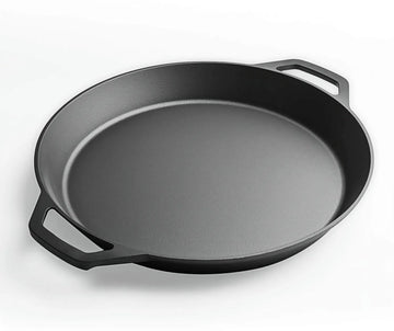 18-inch cast iron frying pan with double auxiliary handles, nitrogen-treated for rust resistance, suitable for