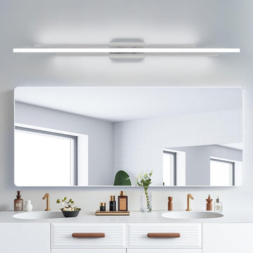 55 Inches Nickel LED Modern Bathroom Vanity Light Fixtures Dimmable 5CCT Vanity Light Bar Over Mirror 3-Light Wall