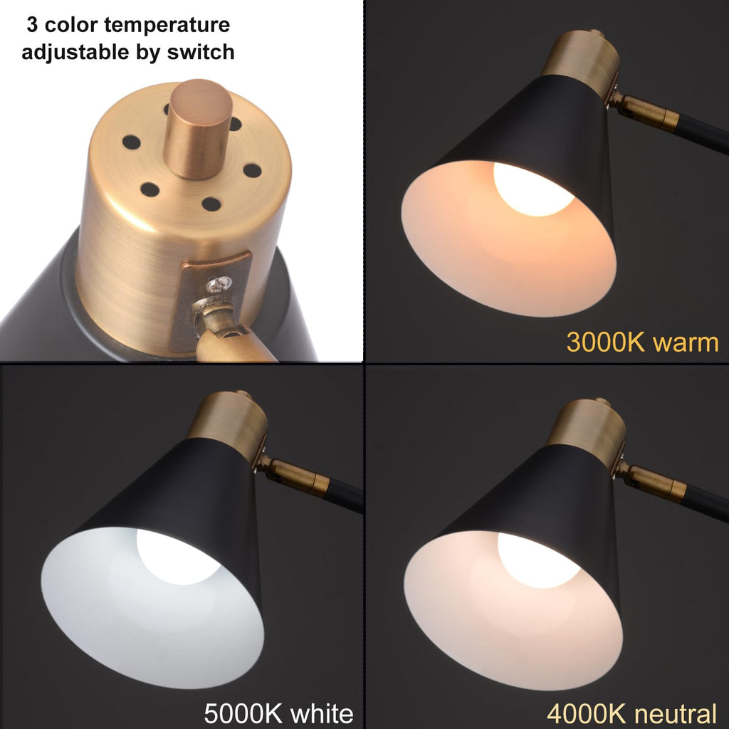 Reading Floor Lamp, Industrial Modern Style, 360 Degree Rotatable, Black & Brushed Copper Finsh, Height Adjustable, 3 CCT