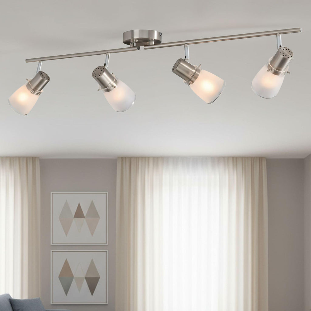 Lumens 4-Light Track Lighting Kit, Brushed Nickel Flush Mount Ceiling Light Fixture with Frosted Glass Shades