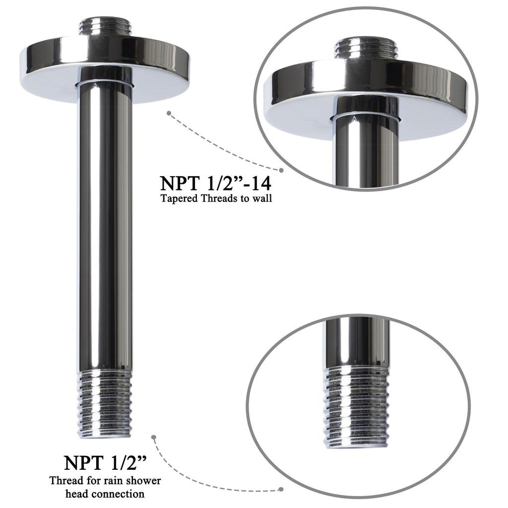 8 Inch Shower Arm with Flange, Ceiling Mounted Shower Head Extension Arm, 1/2 NPT Straight Arm for Rain Shower Head
