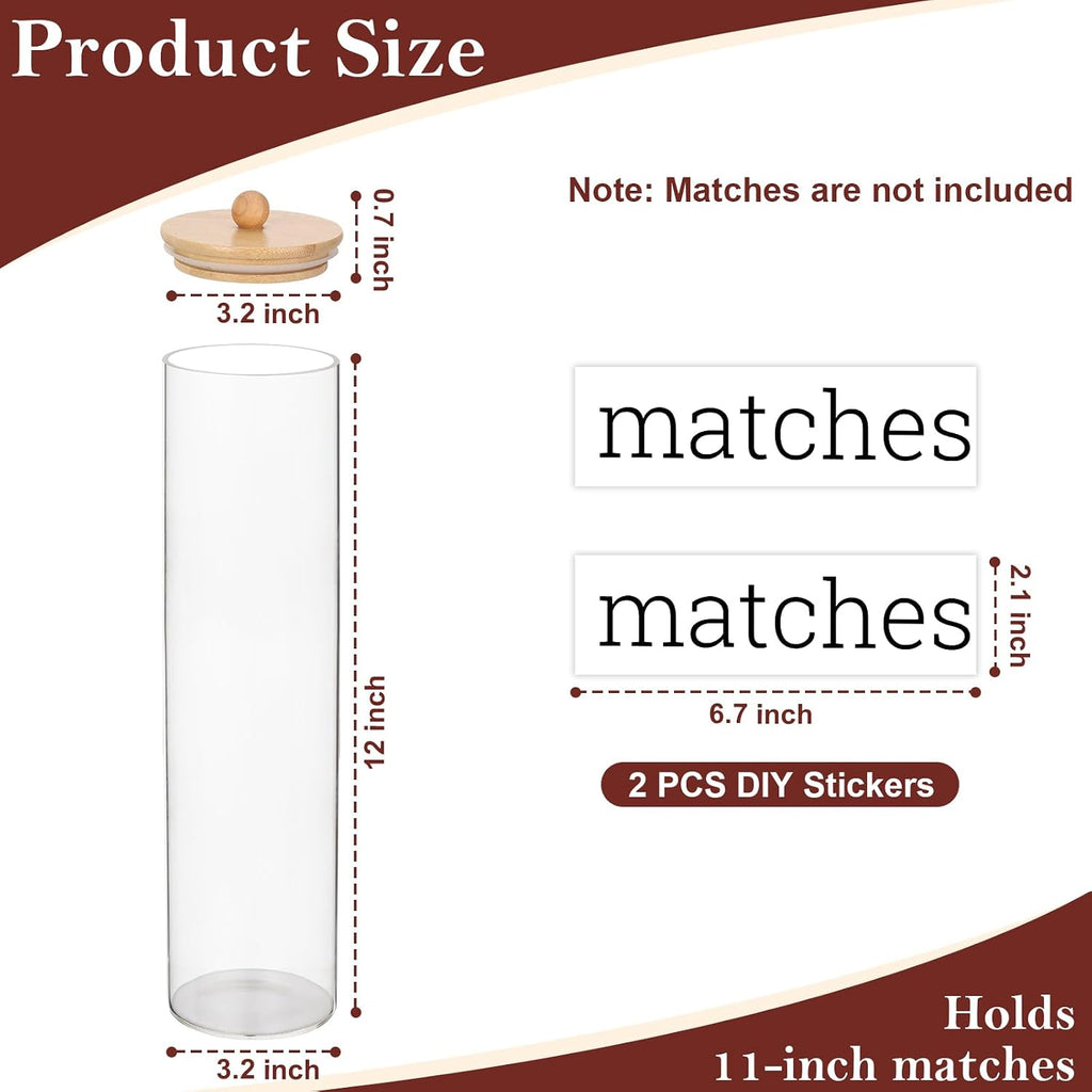 Acrylic 11 inch Long Matches Holder with Lid Sticker Farmhouse Match Holder for Fireplace Farmhouse Decor (No Include