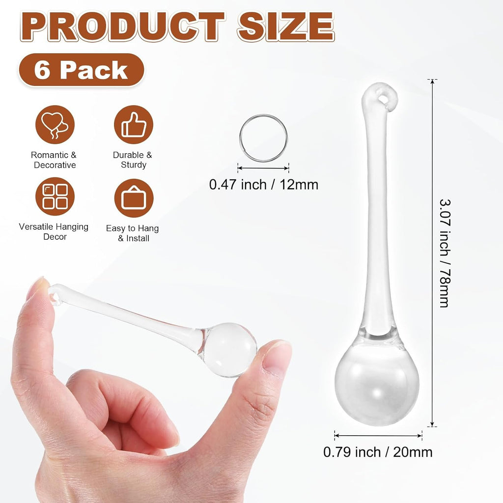 6-Pack Crystal Raindrop Prisms, 78mm Replacement Chandelier Teardrop Icicle Drops Hanging Pendant for Lamp/Garden/DIY