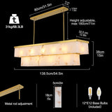 Rectangle Alabaster Chandelier, L55 Marble Rectangular Chandeliers for Dining Room, 2 Tiers Gold Dining Room Chandelier Over Table Brass Modern Cahndeliers for Kitchen Island(Include 12 Bulbs) A125-B0F6LVTS2T