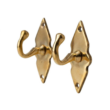 Unlacquered Solid Brass Wall Hooks - Heavy Duty Handmade Coat Hooks for Wall Mount | Decorative Brass Towel Hooks