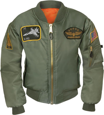 Kids Flight Jacket with Patches - Warm & Comfortable Outdoor Bomber Aviator Pilot Coat