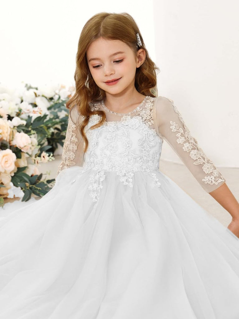 Lace Floral Applique Formal Pageant Gown for Flower Girls