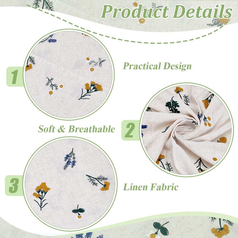 1.1 Yard Flower Cotton Linen Fabric, 55" Wide Embroidered Lavender Daisy Pattern Fabric for DIY Craft Sewing Dress