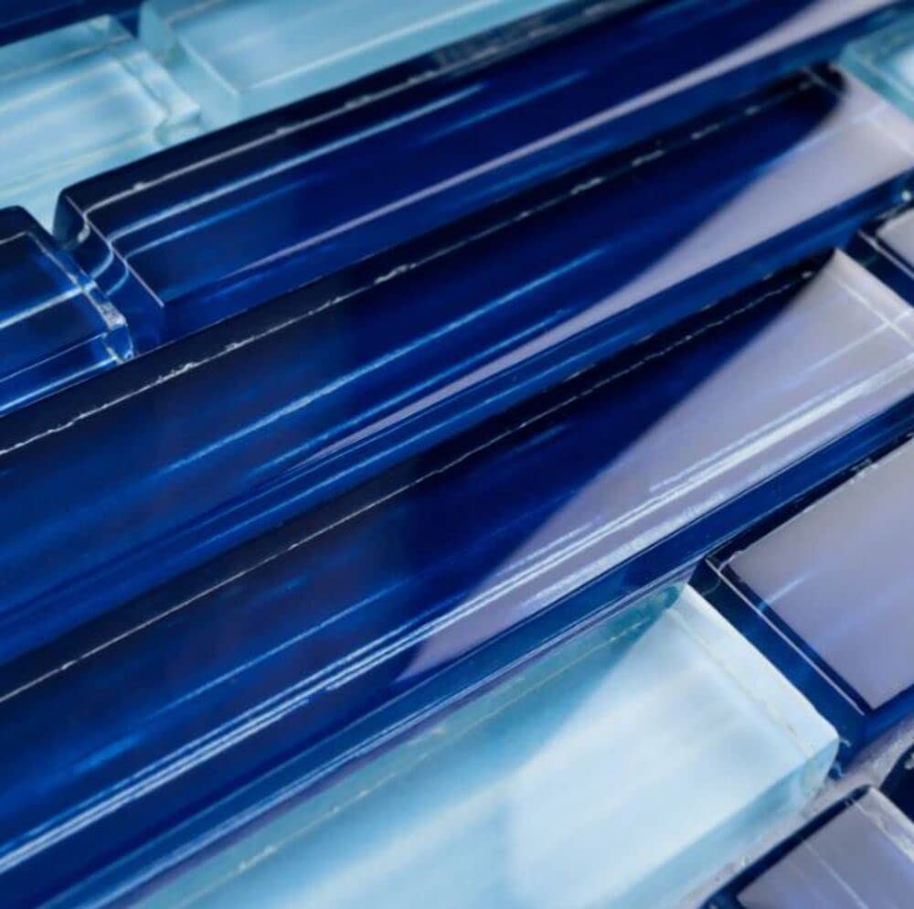 Cobalt Blue Mountain Glass Tile Backsplash, Shower Walls, Accent Borders, and Pool Areas with Random Blue Pattern