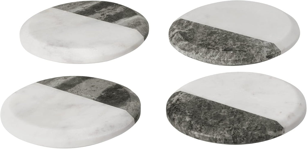 Round Marble Coasters for Drinks - Real Solid Marble Coasters for Coffee Table, Contemporary Beverage Holder - Set of 4