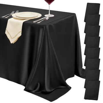 8 Pack Black Satin Tablecloth 58 x 102 Inch Overlay Seamless Design