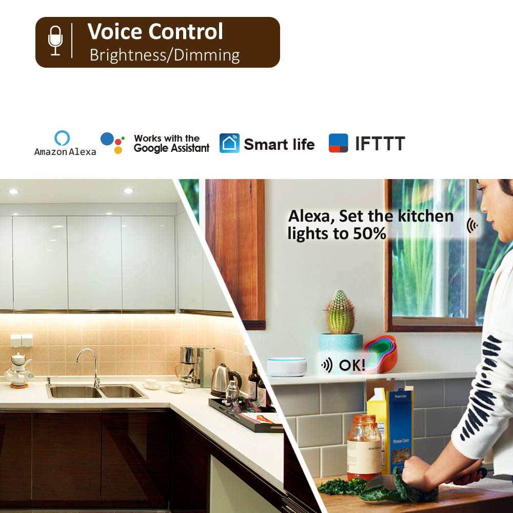 Smart Under Cabinet Lights Work with Alexa, Google,Siri, LED Light Shelf Counter Lighting with App, Voice Activated