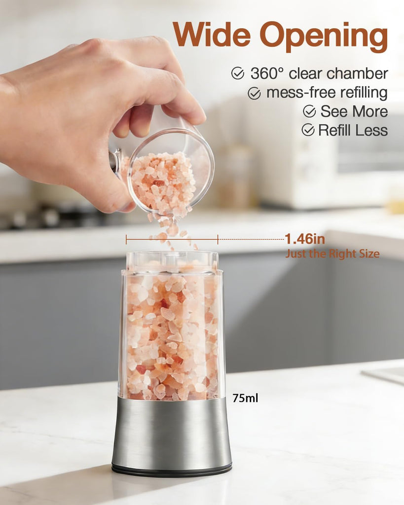 Gravity Electric Salt and Pepper Grinder Set, Automatic Mills with Rechargeable Charging Base, Built-in LED Light & - Set of 2
