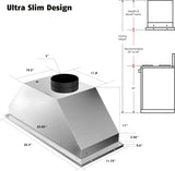 36 Inch Stainless Steel Range Hood Insert 900 CFM 4 Speed Gesture & Touch Control Convertible Ducted/Ductless