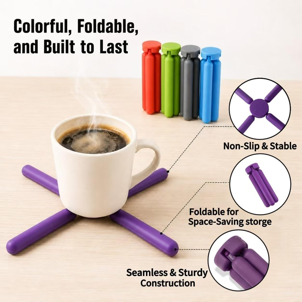 Thick Silicone Trivets for Hot Dishes Eco-Friendly Foldable Trivets for Hot Pots and Pans Folding Trivet Save - Set of 5