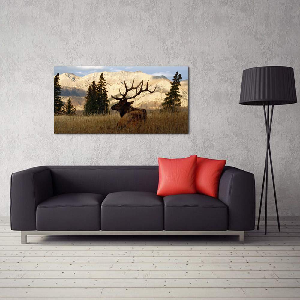 Wildlife Animal Painting Deer Elk Wall Art Canvas Prints Autumn Forest Landscape Picture Stretched Framed Modern Home