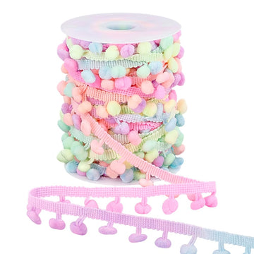 Pom Poms Trim 0.4" Ball Fringe Ribbon Rainbow Color Pom Poms Tassel Trim Fringe Tassel Lace for Christmas - 20 Yards