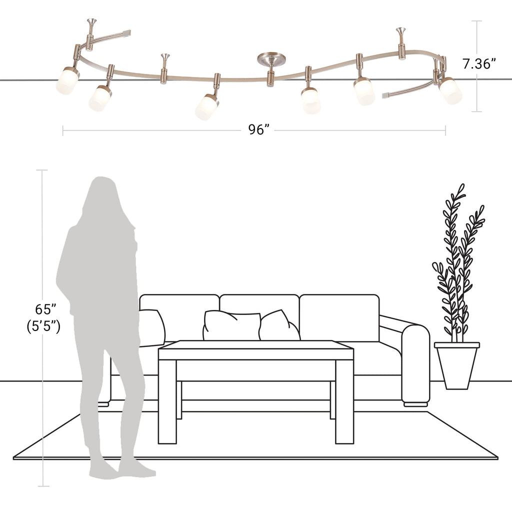 000 Transitional 6-Light Integrated LED Flex Track Ceiling Light, 96", Brushed Nickel