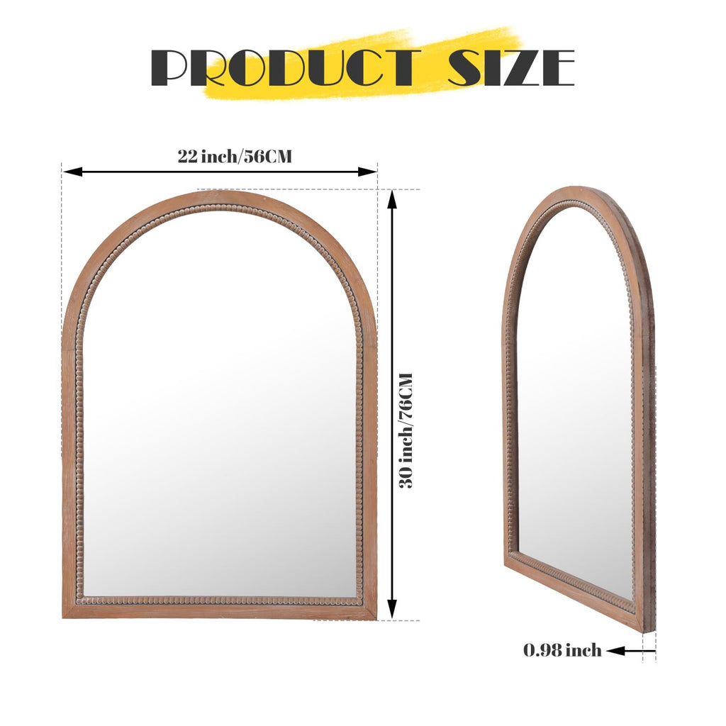 Arched Wood Mirror, 22x30" Farmhouse Vanity Boho Bathroom Wall Mirrors