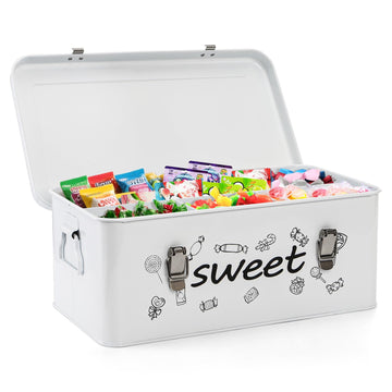 Candy Storage Box, 4 Compartments Metal Candy Cookies Snacks Storage Tin Box with Lid Food Storage Container
