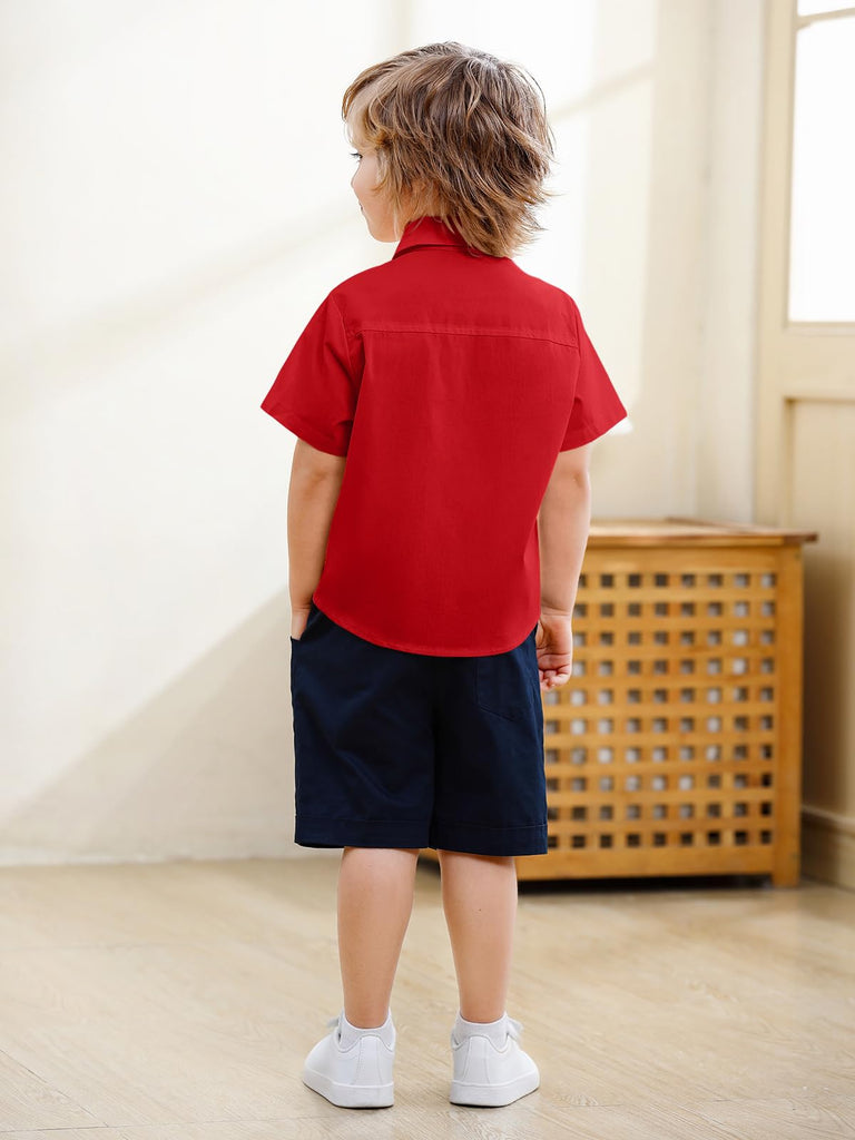 Toddler Baby Boys Dress Shirts Kids Short Sleeve Button Down Shirt School Uniform Summer Casual Tops -, Red