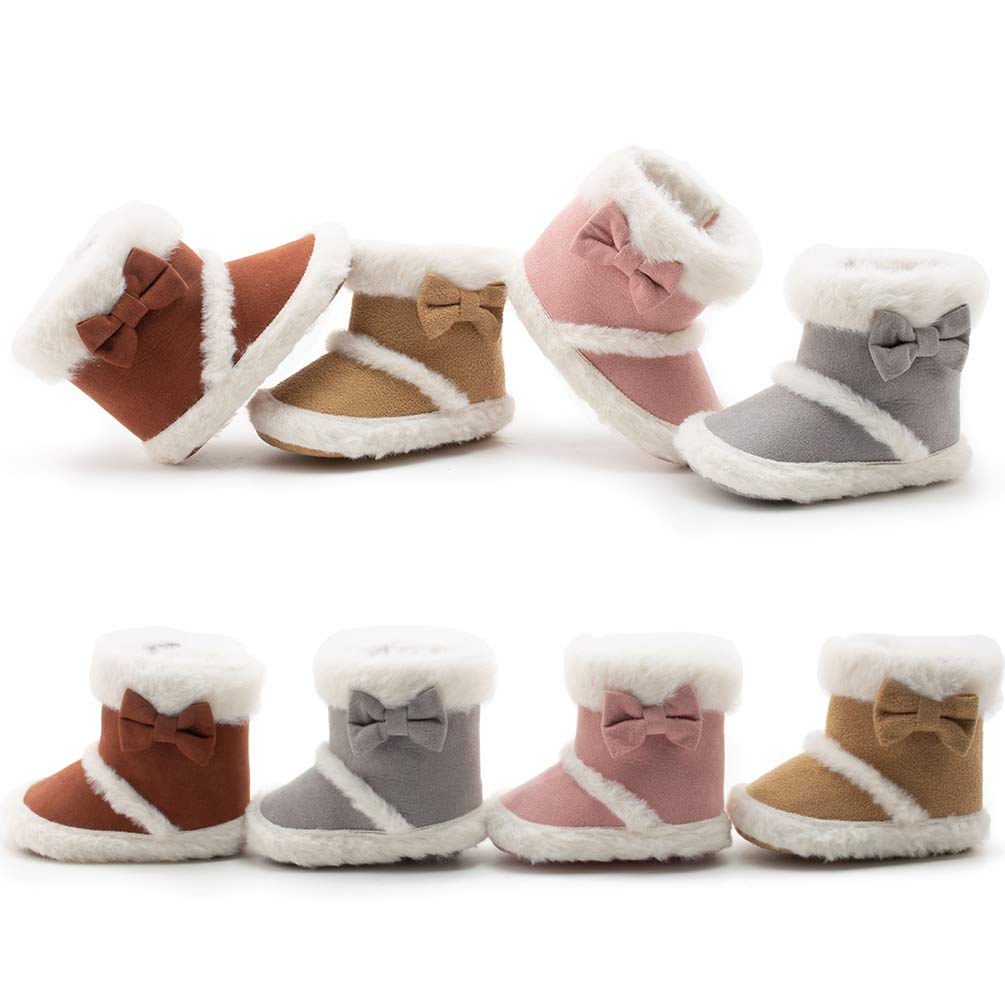 Infant Unisex Warm Fur Lining Soft Boots Baby Winter Ankle Non-Slip Rubber Texture Sole Toddler Winter Snow Crib Shoes