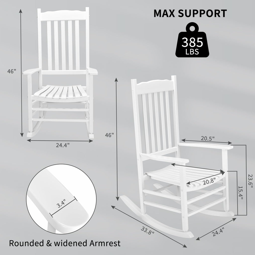 Outdoor Rocking Chair, Solid Wood High Back Rocker, White