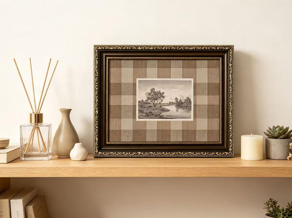 Vintage Gold Framed Landscape Wall Art, River Tree Sketch Canvas Wall Art