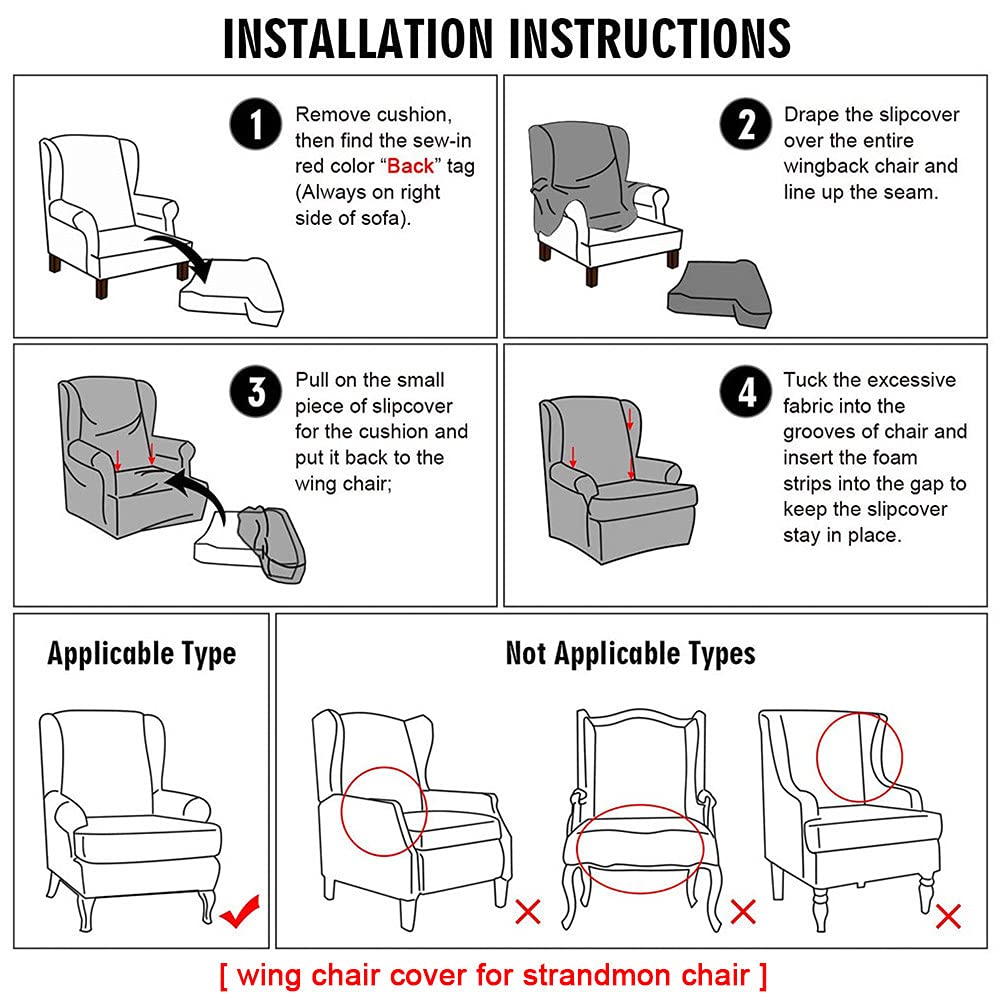 Solid Color Wingback Chair Covers 2 Piece, Wing Chair Slipcover Stretch Slipcovers for Wing Armchair Cover with