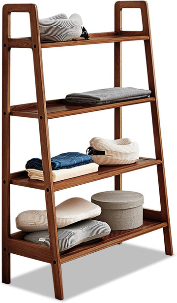 Ladder Shelf, 4-Tier Bookshelf, Modern Narrow Bookshelf, 100% Solid Wood Bookshelf, Shelves (35 Inches)
