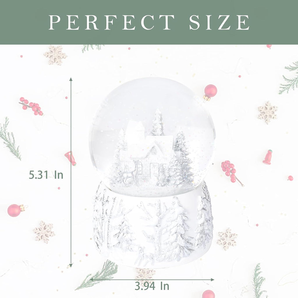 Christmas Snow Globe, White Winter Village Musical Snow Globe Decor