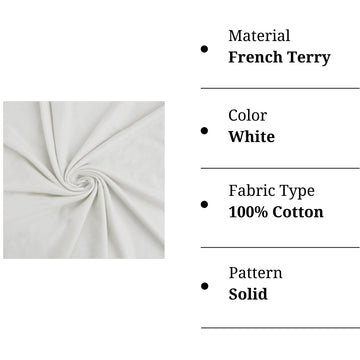 French Terry Knit Fabric - 100% Cotton French Fabric by The Yard - Made in USA - White, 1 Yard